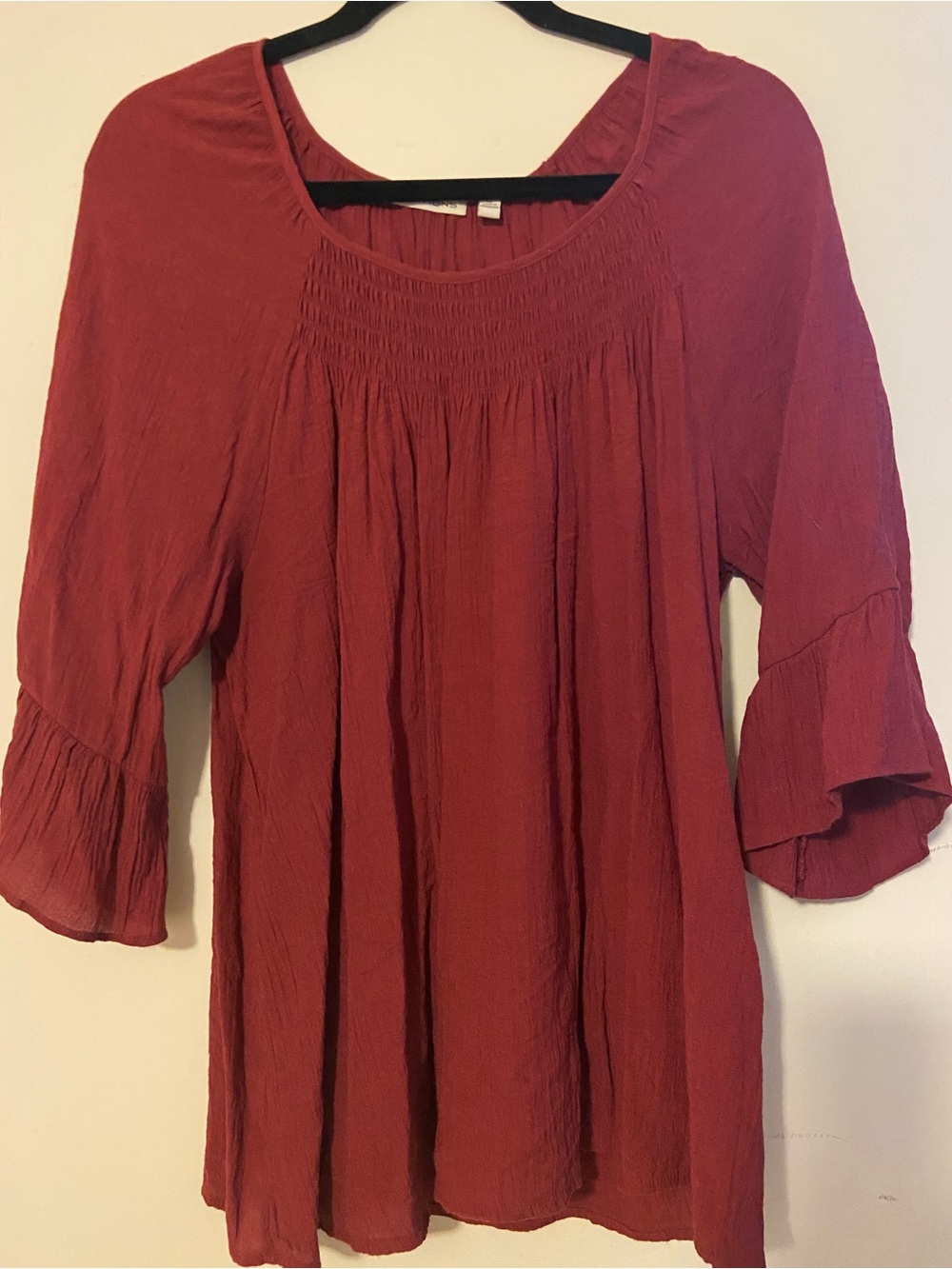 Notations Maroon Boho Peasant Top